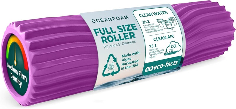 Oceanfoam Tidal Roller - Magenta - Muscle Massage Foam Roller for Back Pain & Stretching - Firm and Ergonomic Wide Wave Textured - Yoga, Athletics, & Wellness - Full Size, 20" x 5" - Image 1